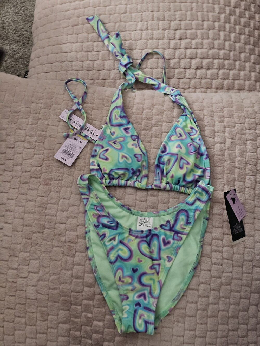 wild fable Green Heart-Print Girls' Two-Piece Swim Bikini